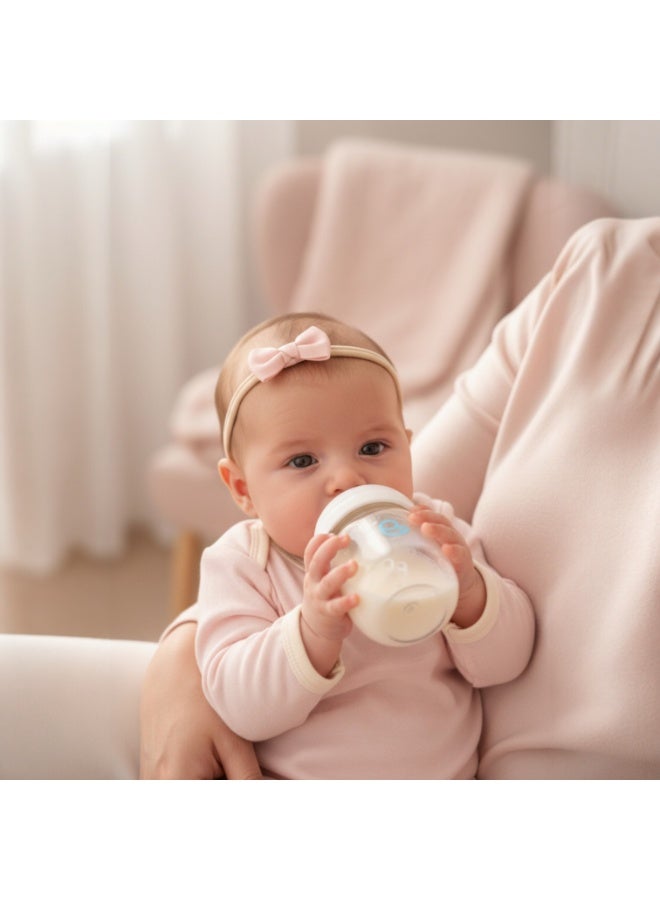 أمومي زجاجات رضاعة للأطفال حديثي الولادة، زجاجات مضادة للمغص مصنوعة من البولي بروبيلين، حلمة من مطاط السيليكون، حلمة عريضة تشبه حلمة الثدي، تدفق بطيء، لون أبيض، 60 مل - Image 5